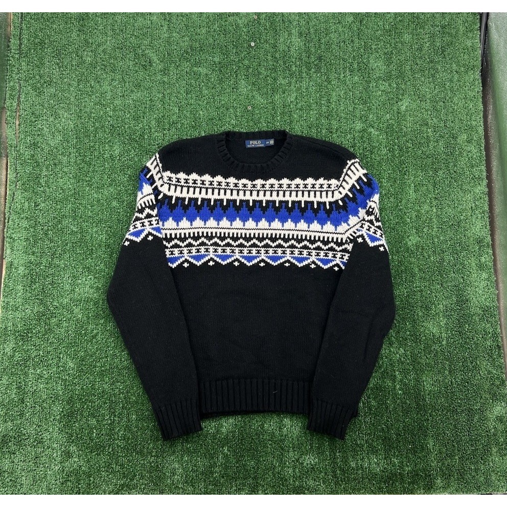 Polo Ralph Lauren Men's L Nordic Pullover Sweater Black Long Sleeve Knit Jumper